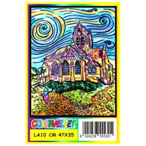 Quadro large con disegno in velluto da colorare: Chiesa di Auvers, Van Gogh, 47x35cm | Artigiano in Fiera