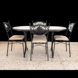 Tavolo in pietra lavica con ceramica di Caltagirone decorato a mano con 6 sedie, 150x80cm | Artigiano in Fiera