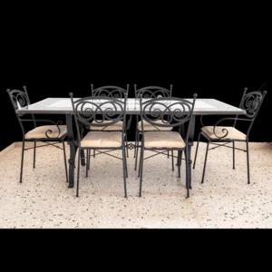 Tavolo in pietra lavica con ceramica di Caltagirone decorato a mano con 6 sedie, 200x100cm | Artigiano in Fiera