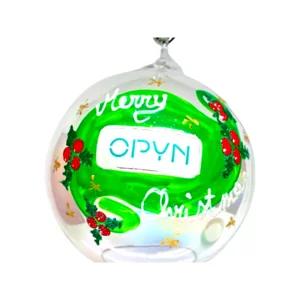 Pallina di Natale in vetro soffiato personalizzabile con logo azienda jpg, Ø 10cm | Artigiano in Fiera