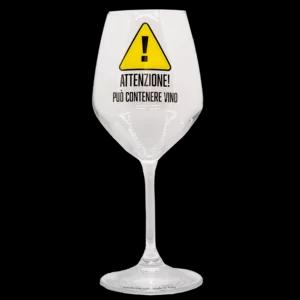 Calice da vino in vetro, "Attenzione Puo' Contenere Vino" | Artigiano in Fiera