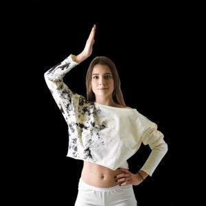 T-shirt yoga da donna, manica lunga, fatta e dipinta a mano, beige | Artigiano in Fiera