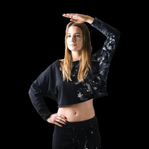 T-shirt donna manica lunga Yoga, fatta e dipinta a mano, nera | Artigiano in Fiera